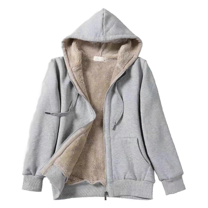 Women’s Warm Winter Fleece Jacket with Hood, Casual Zip-Up Hoodie in Plus Sizes, Elegant Solid Color Sweatshirt