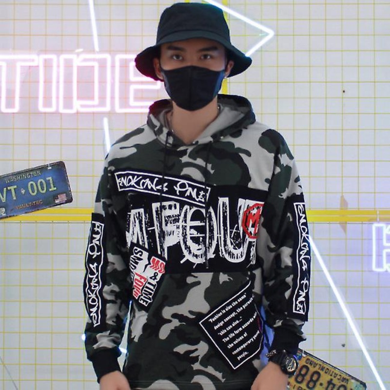 2022 Autumn Luxury Hooded National Tide Sweater Trend Street Camouflage Hip-hop Loose Men’s Top