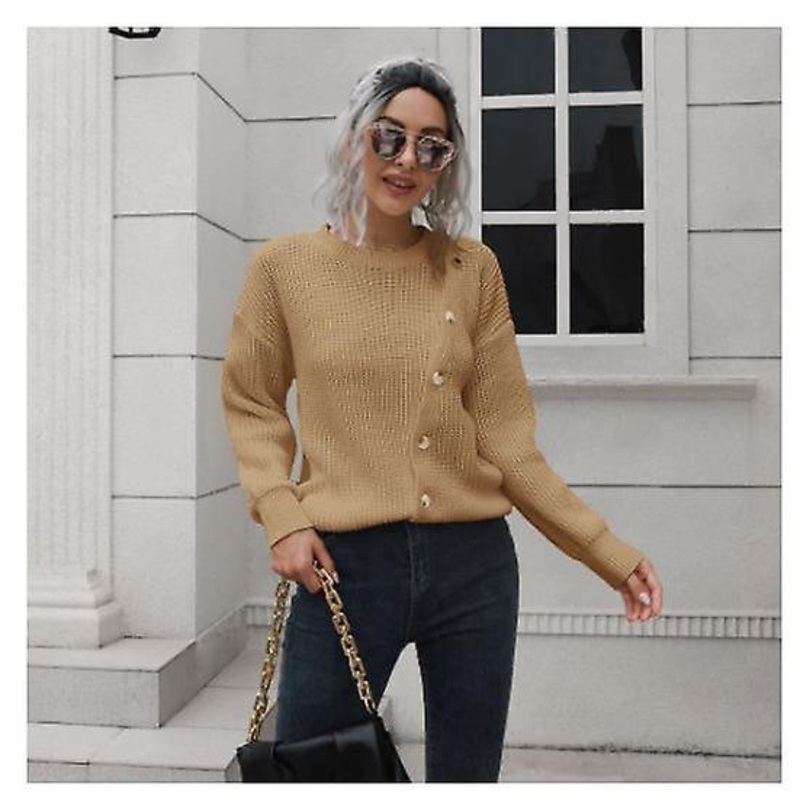 2022 High Quality Women’s Autumn And Winter Fashion Button Sweater Women’s Autumn And Winter Solid Color Loose Long-sleeved Women’s Knitted Sweater