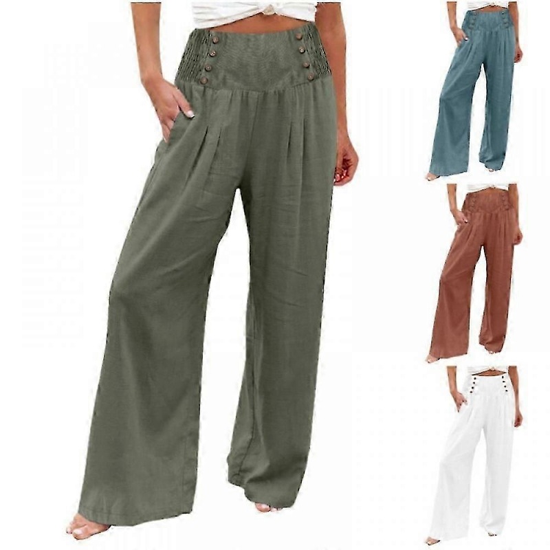Women’s Cotton Soft Wide Leg Pants With Pockets High Waist Casual Loose Flowy Pants