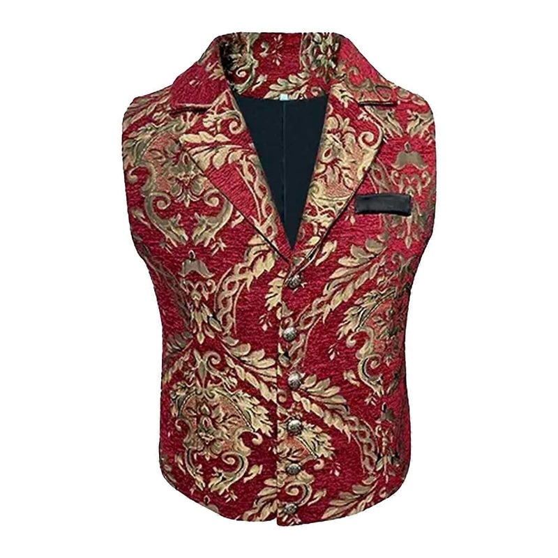 Traditional Vest Men’s Victorian Steampunk Sleeveless Jacket Casual Formal Tuxedo Blazer Wedding Size L Black