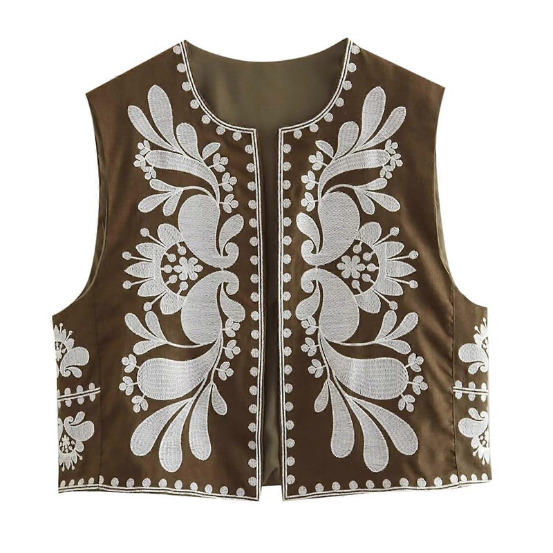 Women’s Sleeveless Cardigan Floral Embroidery Vest Retro Ethnic Style Ref: 3183