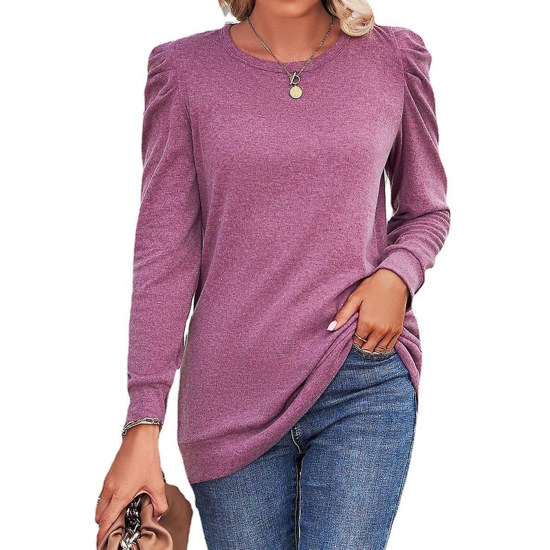 Womens Sweatshirt Crew Neck Puff Sleeve Pullover Sweaters Winter Clothes Trendy Flowy