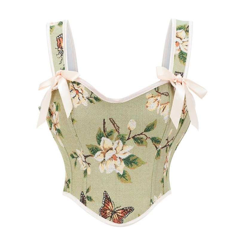 Women’s Corset with Lace Trim, 1920s Style, Comfortable Color,  for Women XXL Green