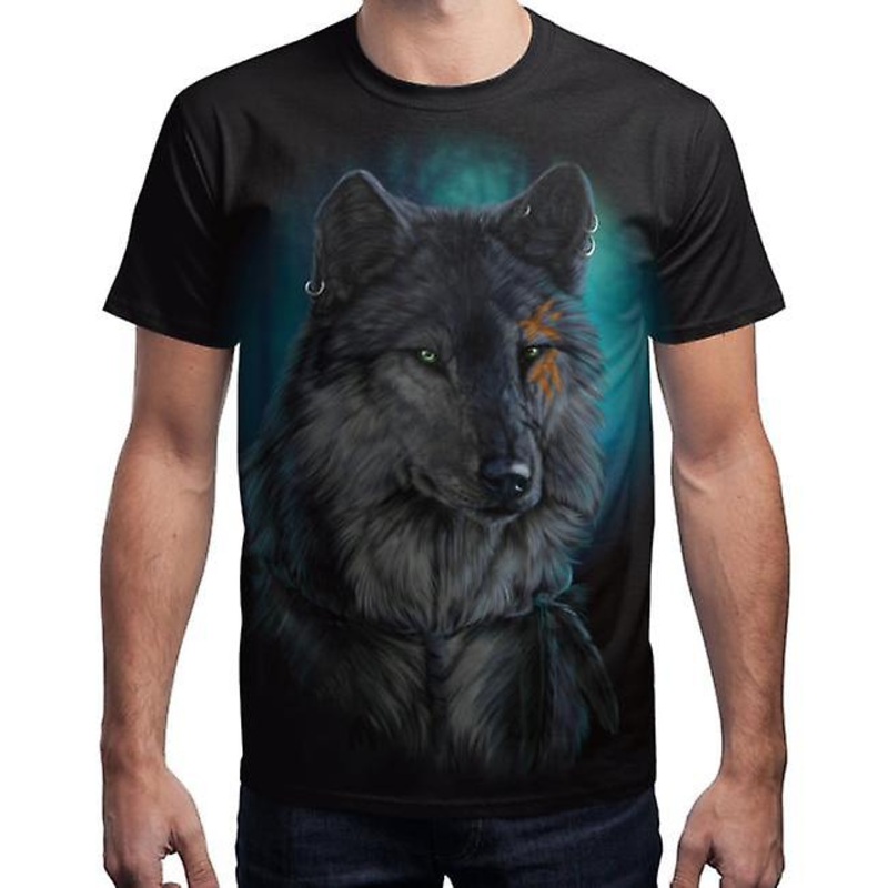 2022 Summer Men’s And Women’s Wolf Head Print T-shirt All-match 3d Digital Couple Print Top