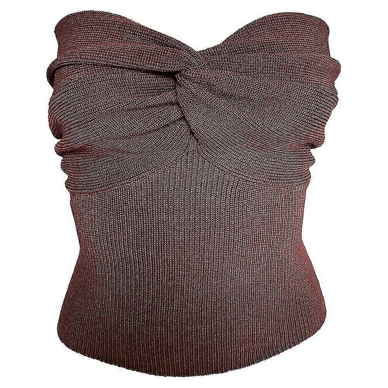 Womens Strapless Crop Top Sexy Sweetheart Knit Twisted Knot Front Sleeveless Camisoletanks