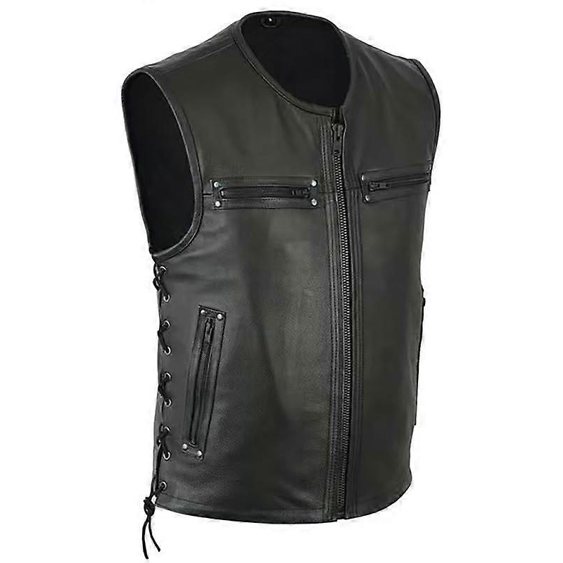 Mens Black Leather Vest, Faux Leather PU Motorcycle Biker Club Vest for Rockers, Sizes Available, Stylish Design