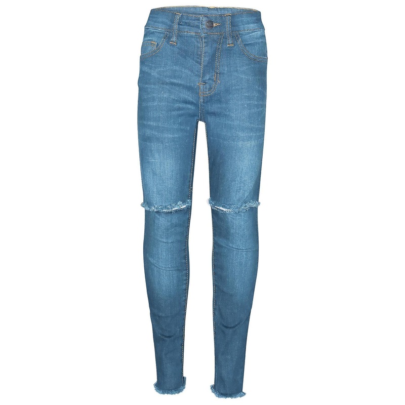 Girls Stretchy Knee Ripped Light Blue Denim Pants