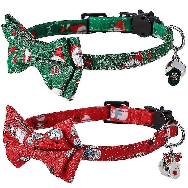 2 Pa Christmas  Collar Breakaway With Removable  Tie With Bell Adjustable Christmas Pattern
