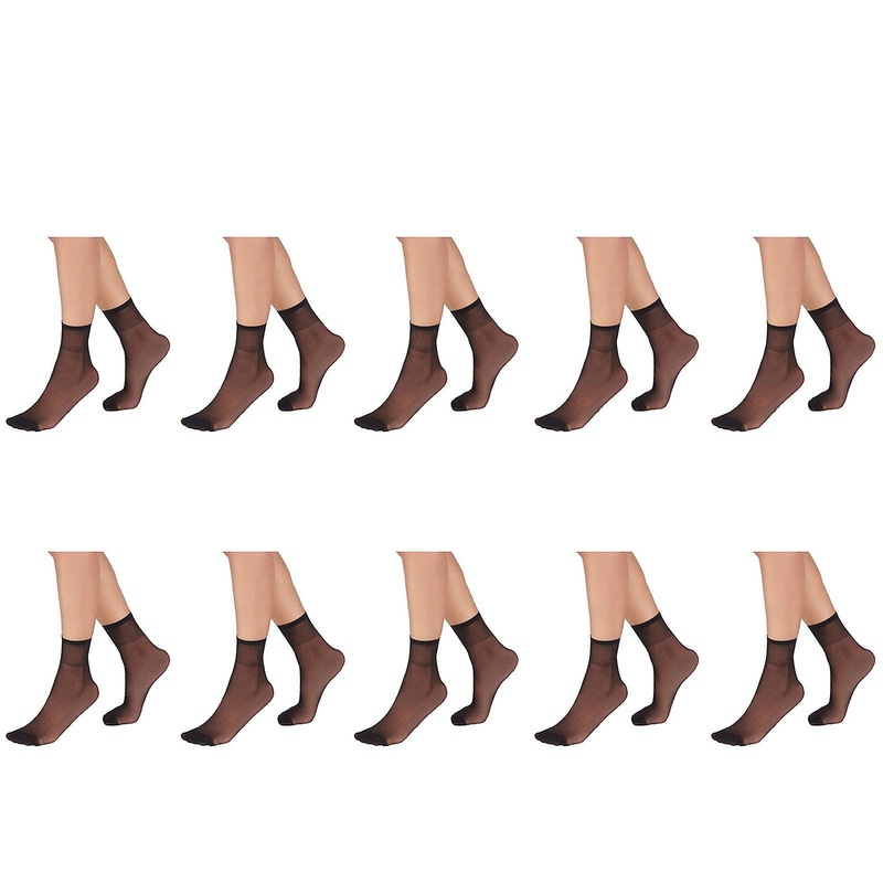 10Pair Razzamatazz Sheer Anklet 15 Denier Women Pantyhose Socks Black Bulk H80044