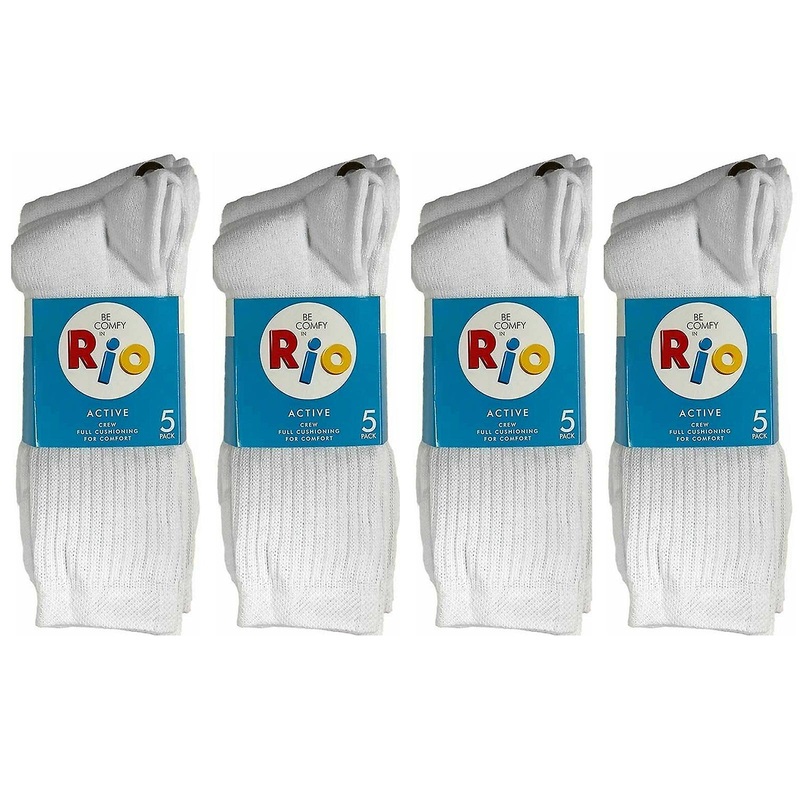 20 Pair Rio Active Crew Cotton Mens Cushion Sports White Comfy Socks Bulk S7266w