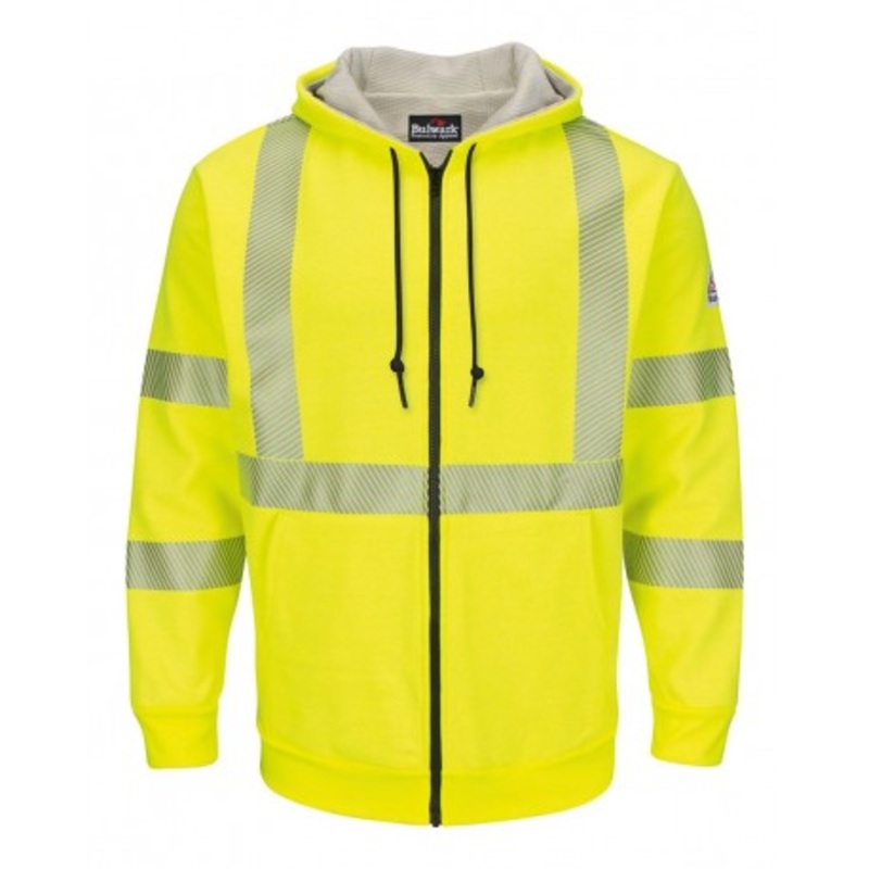 Bulwark SMZ4HVT Hi-Visibility Zip-Front Hooded Fleece Sweatshirt with Waffle Lining – Tall Sizes | Bulwark SMZ4HVT