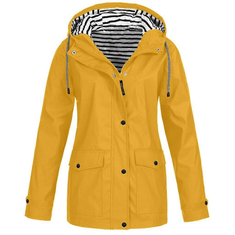 Windproof Coats with Hood Waterproof Women Outdoor Rain Plus Jacket Women’s Coat Women’s Coat Short Black L Yellow