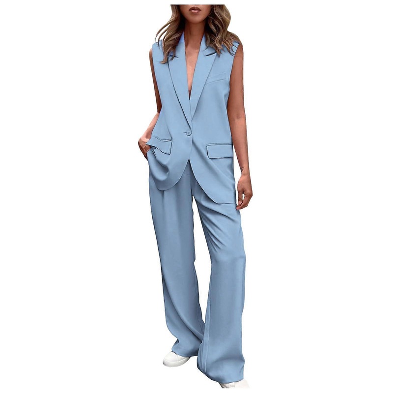Women’s Elegant TwoPiece Trouser Suit OffShoulder Blazer and Pants in Blue XL
