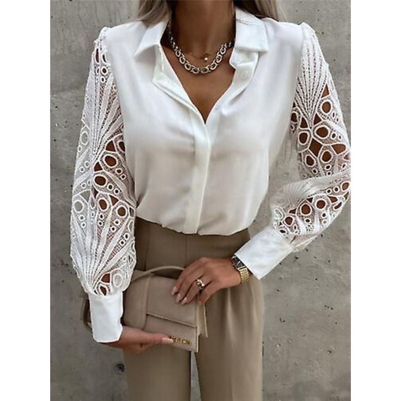 Womens Ladies Plus Size Summer T Shirts Tee Work Tops Blouse Lace Long Sleeve