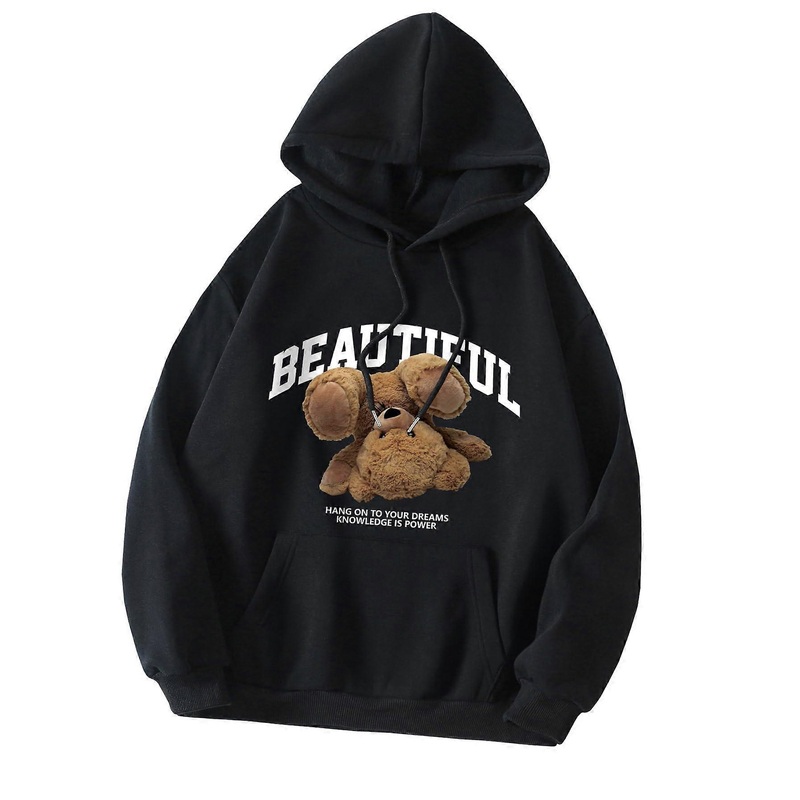 Women’s Graphic Letter Print Hoodie Terpit Model – Long Sleeve Small Black Graphic Sweatshirt