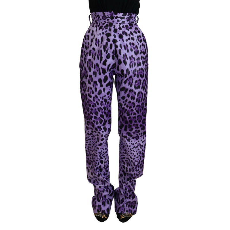 Dolce & Gabbana Purple Leopard Print High Waist Pants