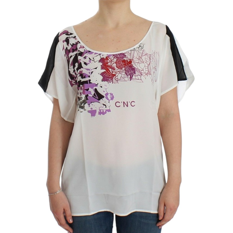 White Motive Print Blouse