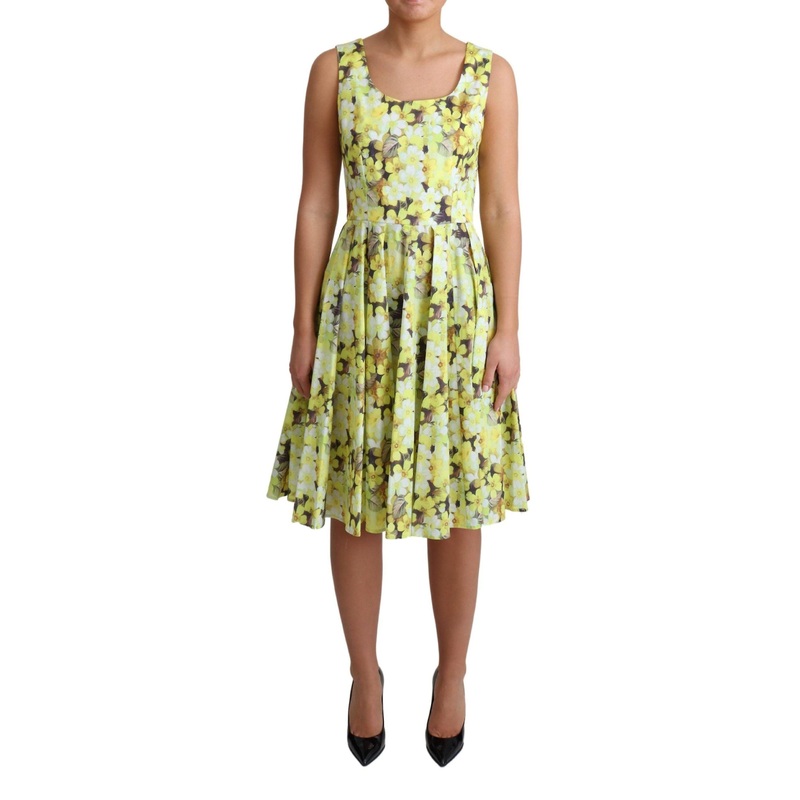 Yellow Floral Cotton Stretch Gown Dress