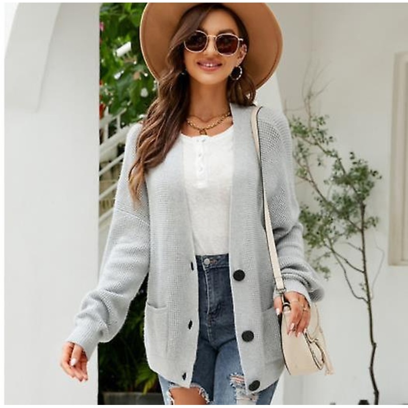 Women’s Casual Knitted Jacket 2023 Autumn And Winter V-neck Knitted Cardigan Women’s Solid Color All-match Casual Loose Top