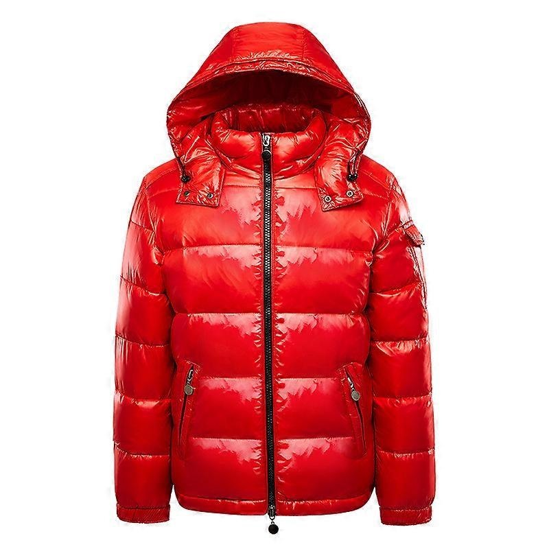 Winter Men’s Warm Hooded 90% White Duck Down Jacket Bright and Thick Windproof Short Coat Red