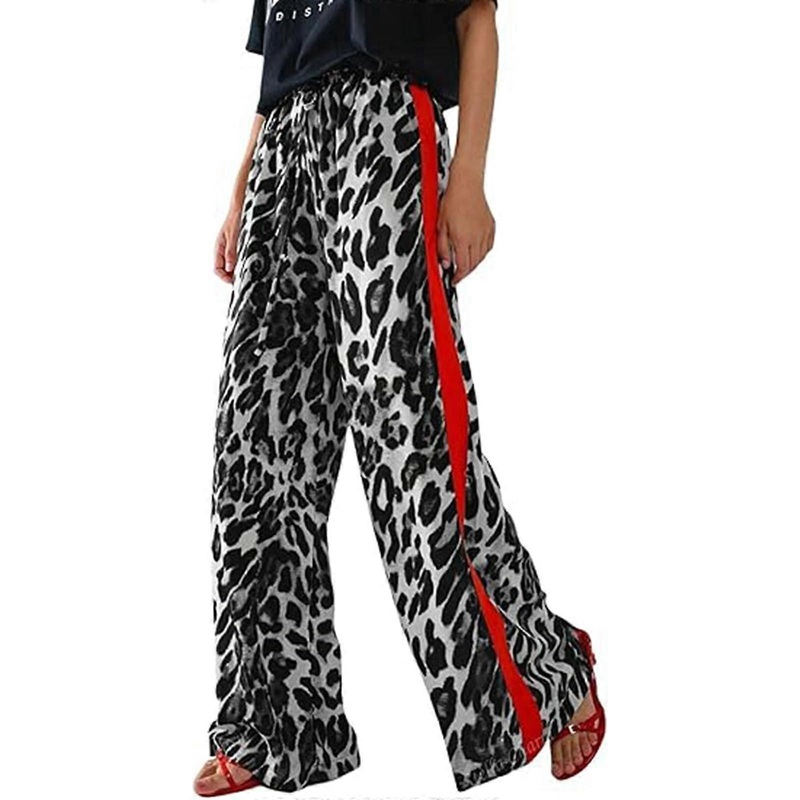 Casual Trousers Women’s Leopard Print Wide Leg High Waist Baggy Palazzo Jogging Bottoms Comfortable Size M Black