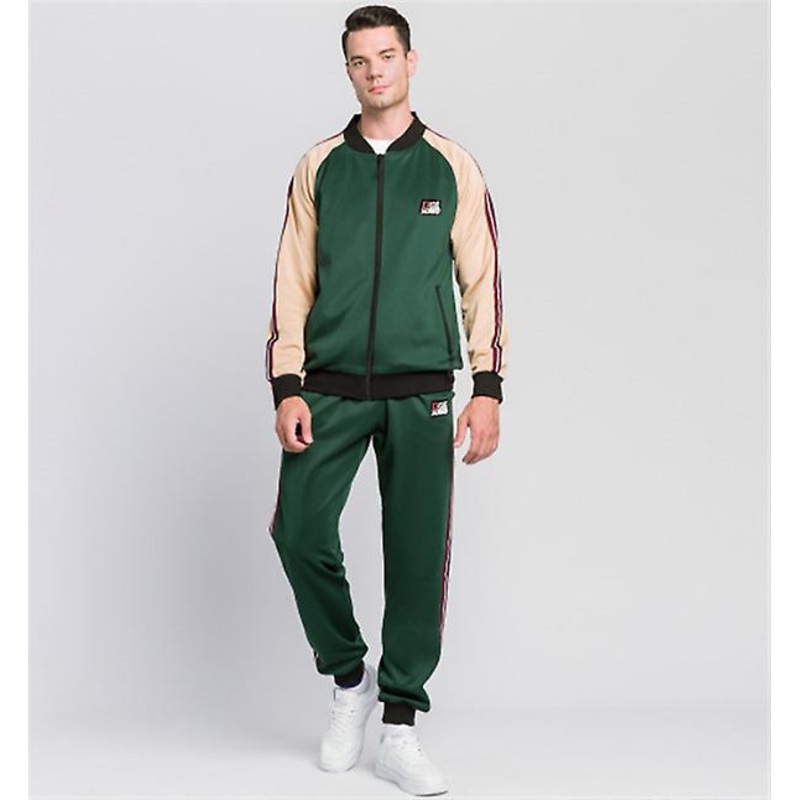 2022 Fashion Brand Classic Men’s New Color Matching Suit Men’s Retro Design Cartoon Badge Cardigan Two-piece Women’s Contrast Color Stand Collar Sport