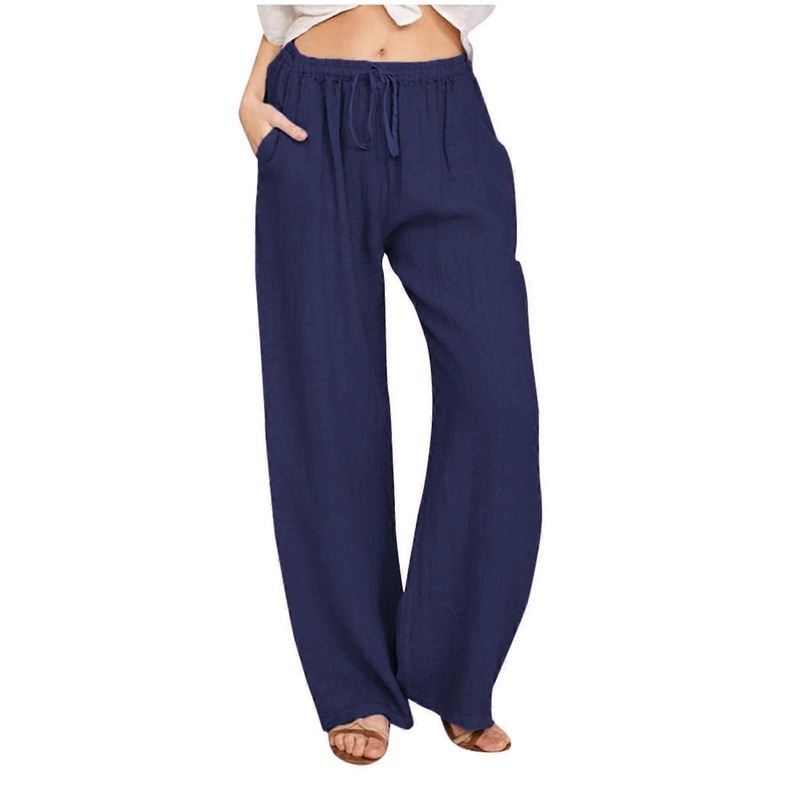 Summer Pants Light and Airy Women’s Muslin Loose Black Palazzo Pants Navy Blue XXL