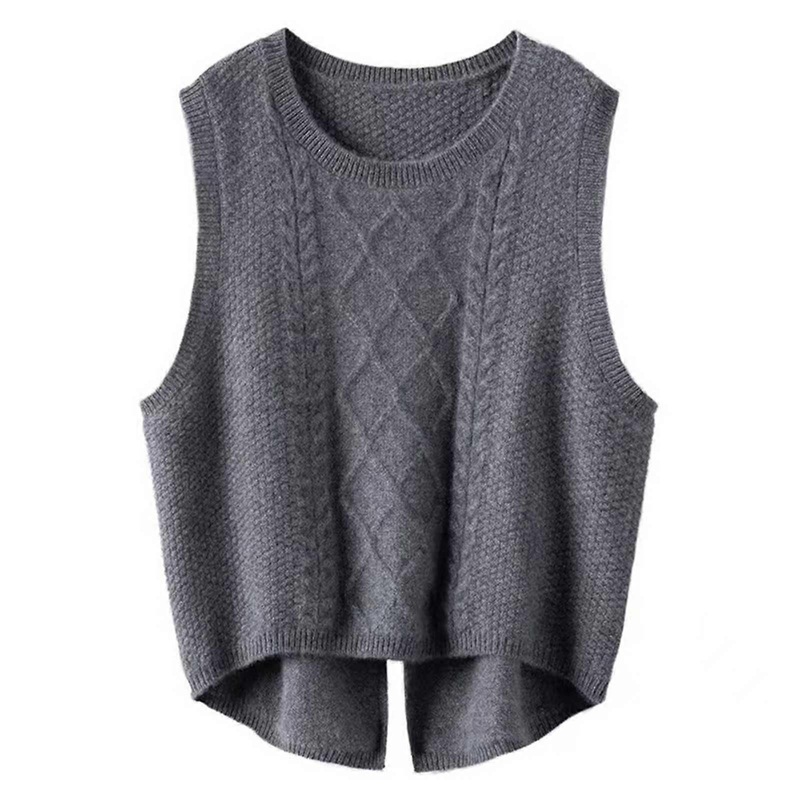 Women’s Knitted Vest Sleeveless Jumper, Casual Grey Wool Ribbed Crew Neck Pullover, Autumn Winter Warm Loose Gilet, Knitted Tank  Cami, Size M.