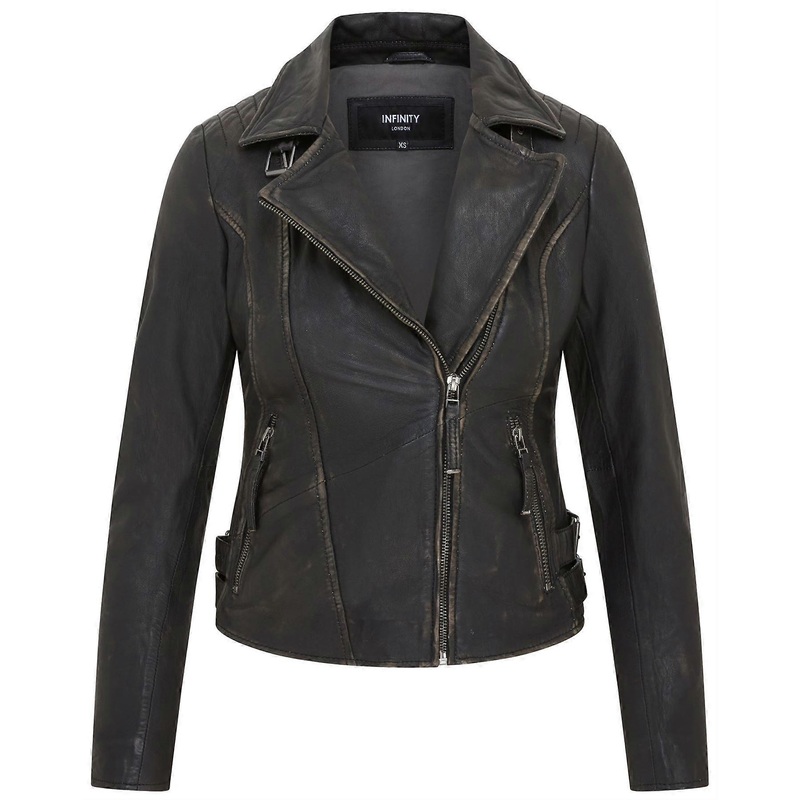 Womens Black Quilted Leather Brando Classic Biker Jacket
