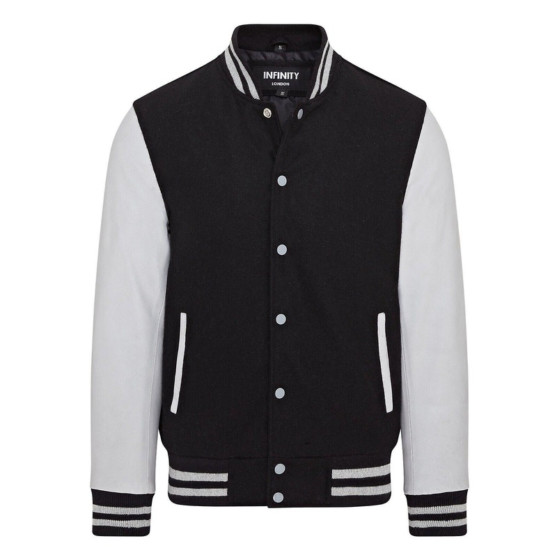 Black Letterman Baseball Wool Leather Varsity Bomber Jacket