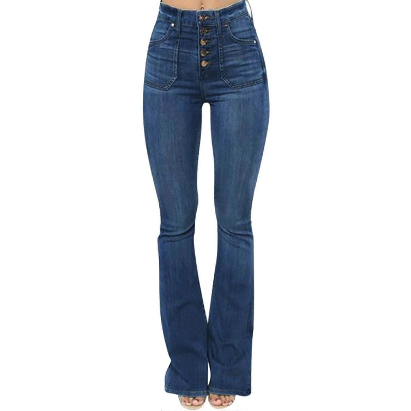 Bootcut Jeans Damen High Waist – Stretch Denim Flared Pants in Colorful Destroyed Style, Retro High Rise, XS Size
