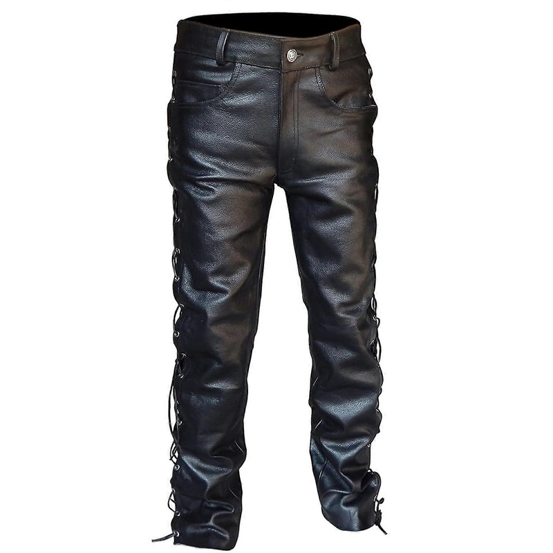 Cargo Trousers Men’s Motorcycle Steampunk Leather Trousers Black 3XL