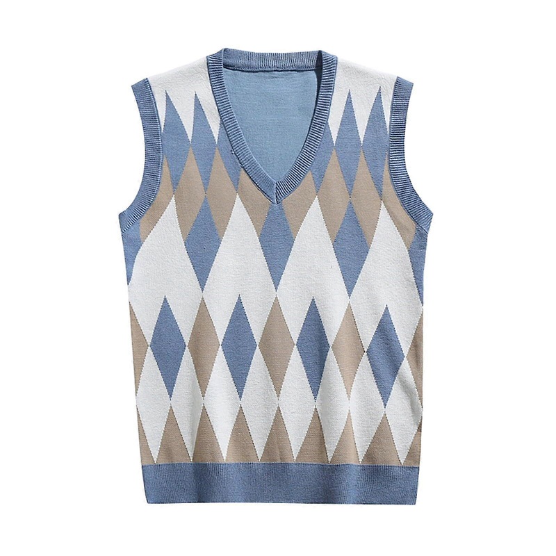 Men’s Knitted Vest Sleeveless V Neck Sweater Colour Block Warm Outdoor Jacket Comfortable 3XL Regular Fit Streetwear Blau
