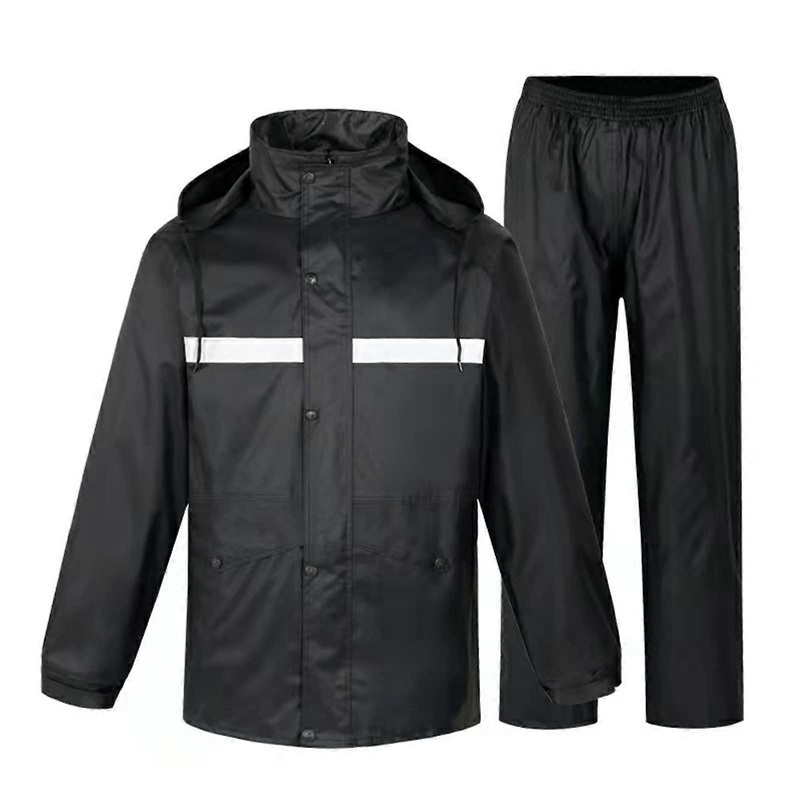 Outdoor rainwear with hood, waterproof men’s rain suit jacket  pants M black