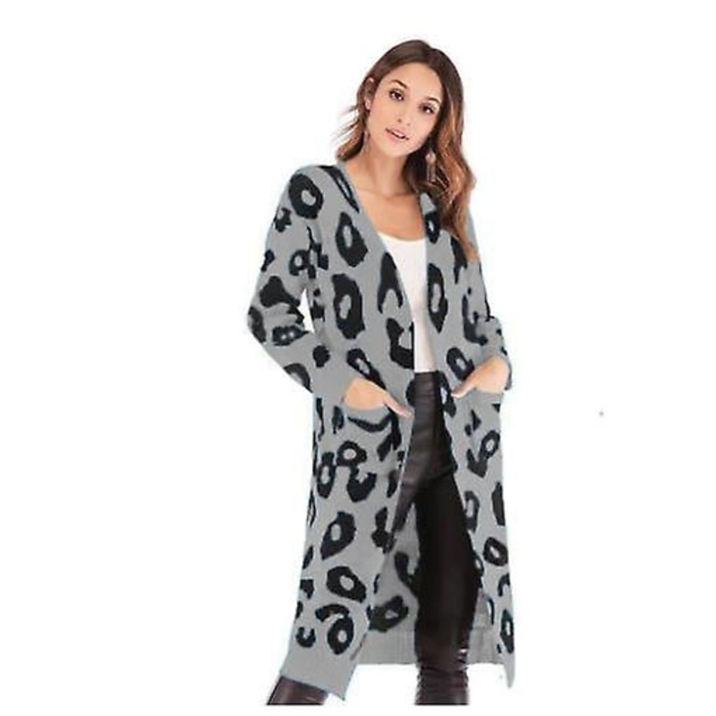 2023 Autumn And Winter Long Shirt Women’s Fashion Color Leopard Pattern Coat Women’s Loose Sweater Coat Home Knitted Cardigan Women