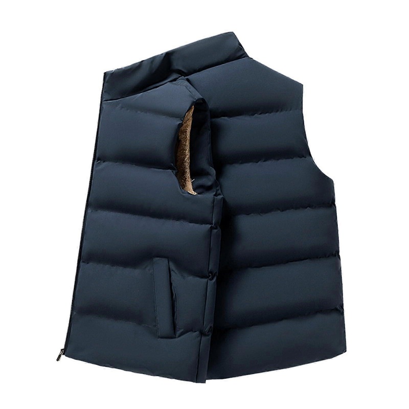 Men’s Outdoor Lightweight Down Vest XXL – Sleeveless Work Jacket with Stand-Up Collar and Pockets in Blue for Sports and Work Activities