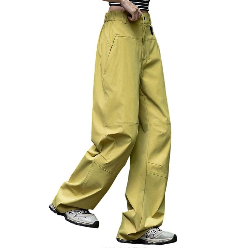 Cargo Pants Women Wide Leg Casual Elastic Waist Vintage Y2K Streetwear Loose S M L Yellow