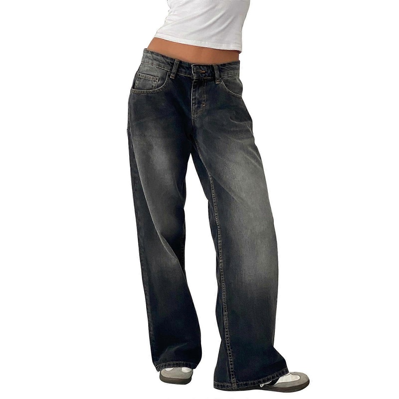 Sweatpants Jeans for Women, Y2k Low Rise Wide Leg Jeans, Loose Straight Denim Pants with Pockets