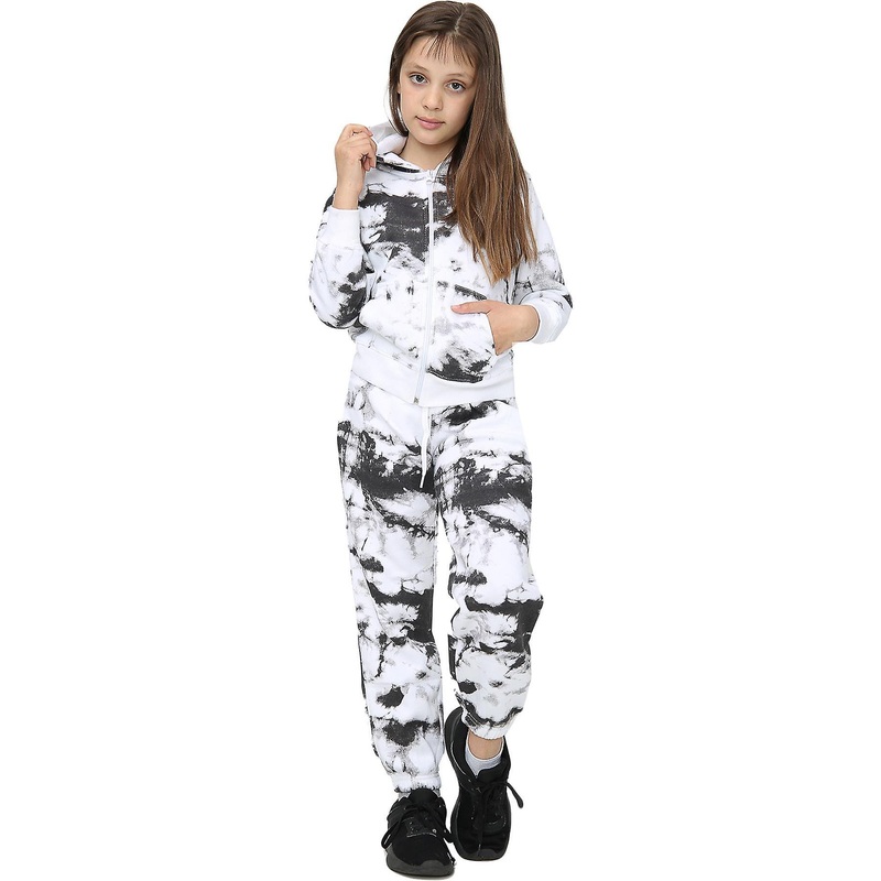 Girls Black Tie Dye Print Tracksuit