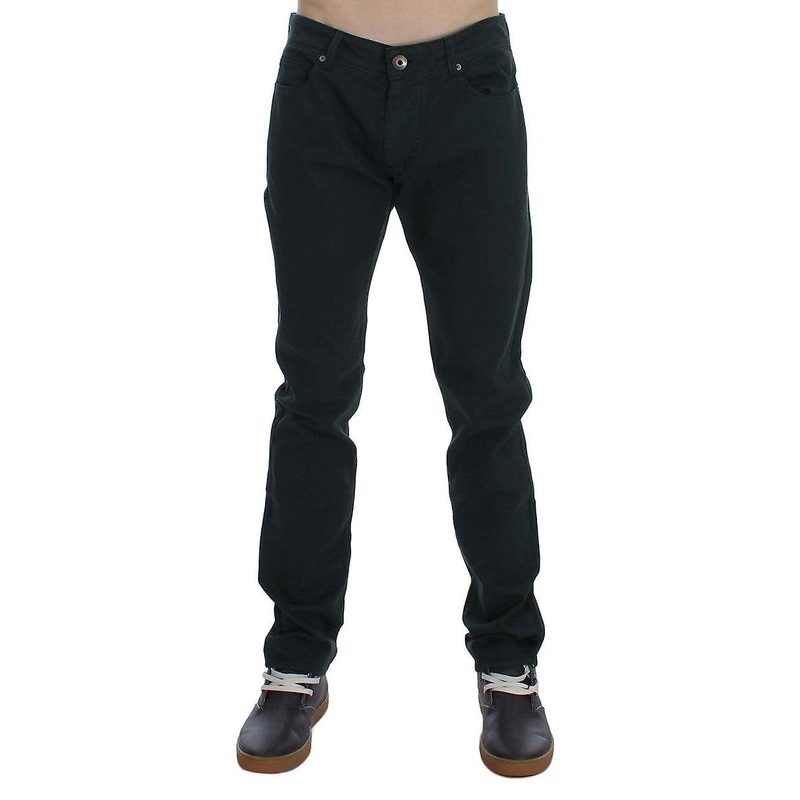 Green Cotton Denim Stretch Straight Fit Jeans