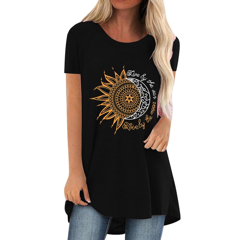 Womens Tunic T-shirt Casual Top Shirts Blouse Ladies Print Holiday Tee Plus Size