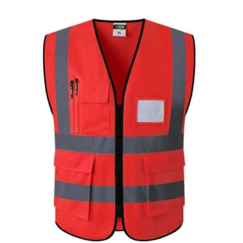 Reflective Safety Vest, High Visibility Construction Vest, Breathable Workwear with Pockets and Zippers, Red XXL