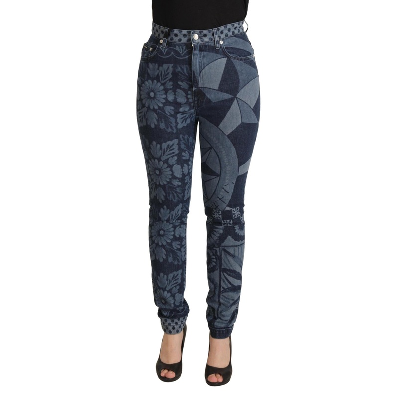Dolce & Gabbana Blue Floral High Waist Skinny Denim Jeans