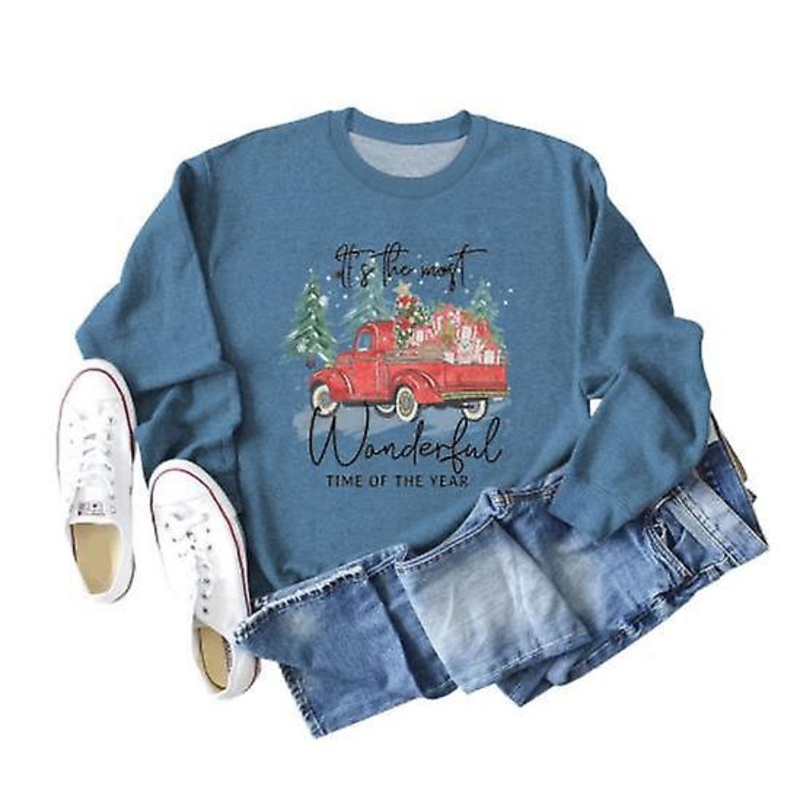 Women’s Sweatshirt Autumn And Winter New Arrival Christmas Loose Long Sleeve Ladies Fashion It’s The Most Wonderful Letter Print Casual Round Neck Top