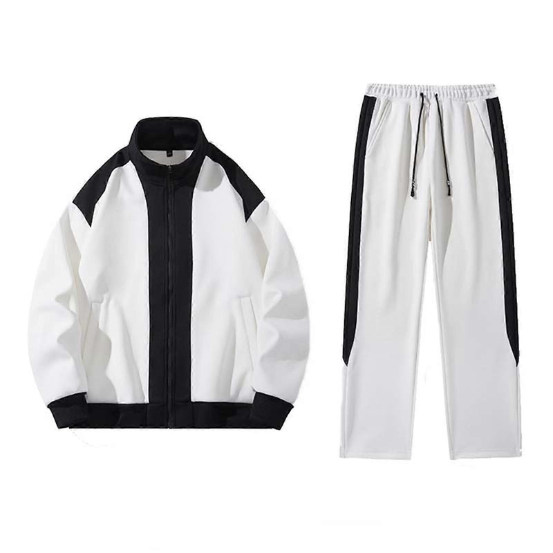 2-Piece Men’s Cotton Jogging Suit Set, Short Sleeve Hoodie and Pants, Casual Winter Sportswear, White, 3XL