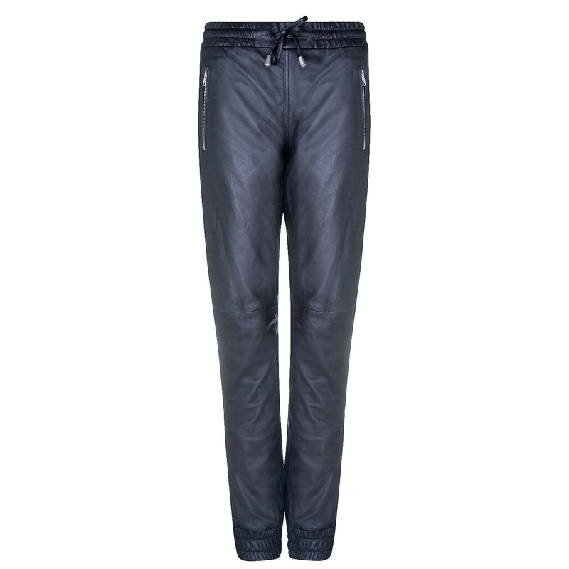 Women’s Nappa Black Leather High Waist Joggers