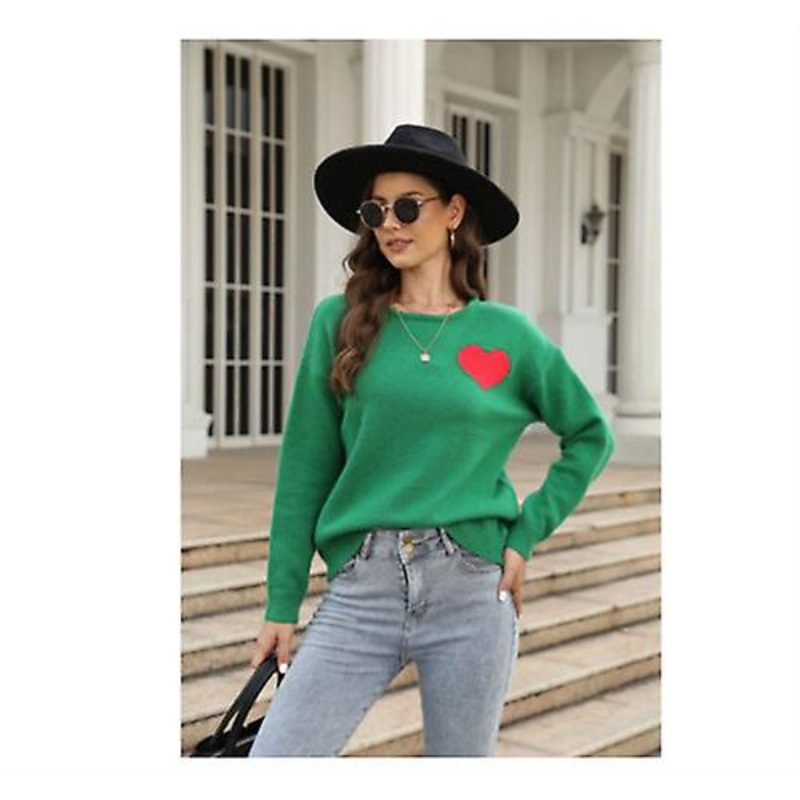 2022 Autumn And Winter New Arrival Sweater Women’s Heart Pattern Design Sweater Loose Fashion Pullover Knitted Sweater Young Girl Round Neck Knitted S