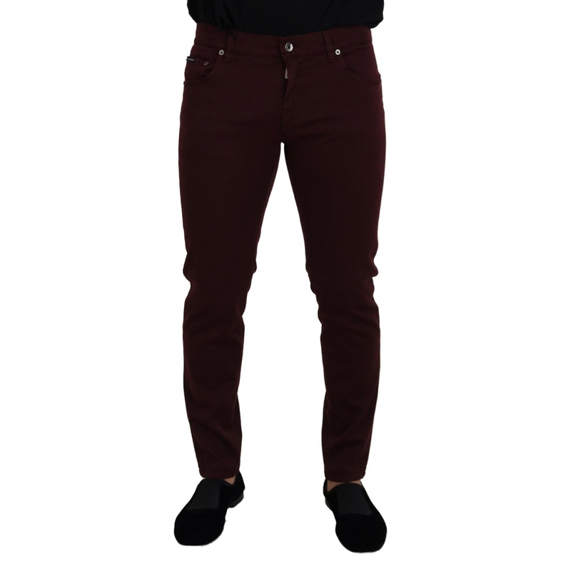 Dolce & Gabbana Men’s Bordeaux Cotton Stretch Gold Denim Jeans