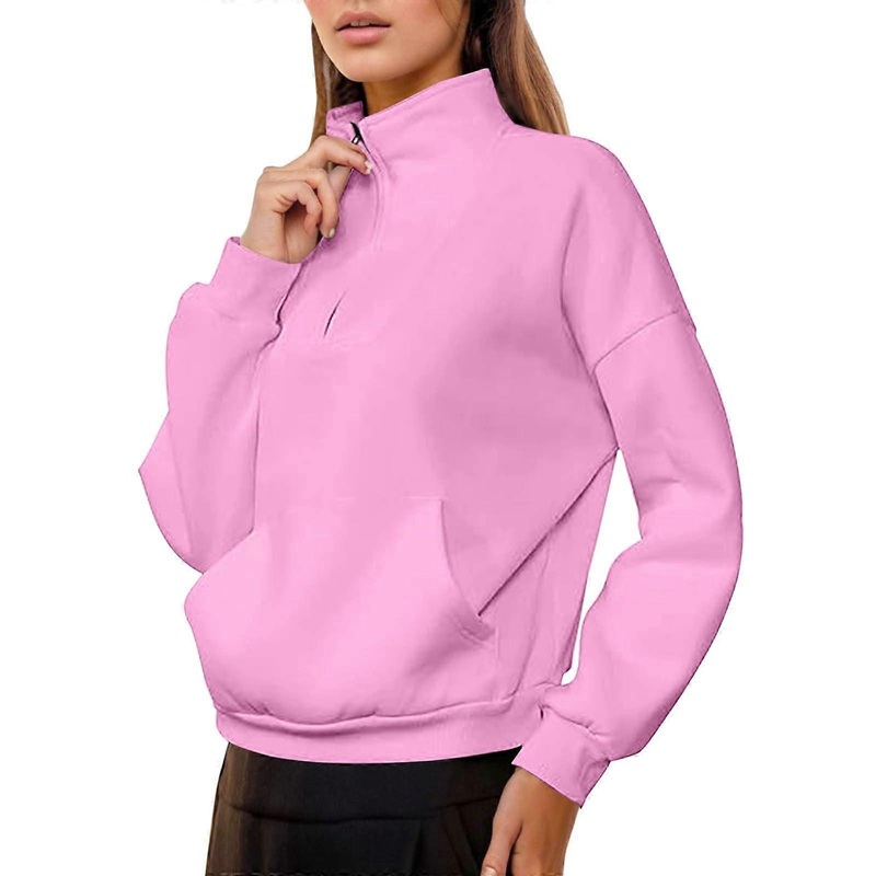 Women’s Pullover Sweatshirt Zip Hoodie Turtleneck Oversized Red M Outdoor Training Sweatshirt Winter Long Sleeve